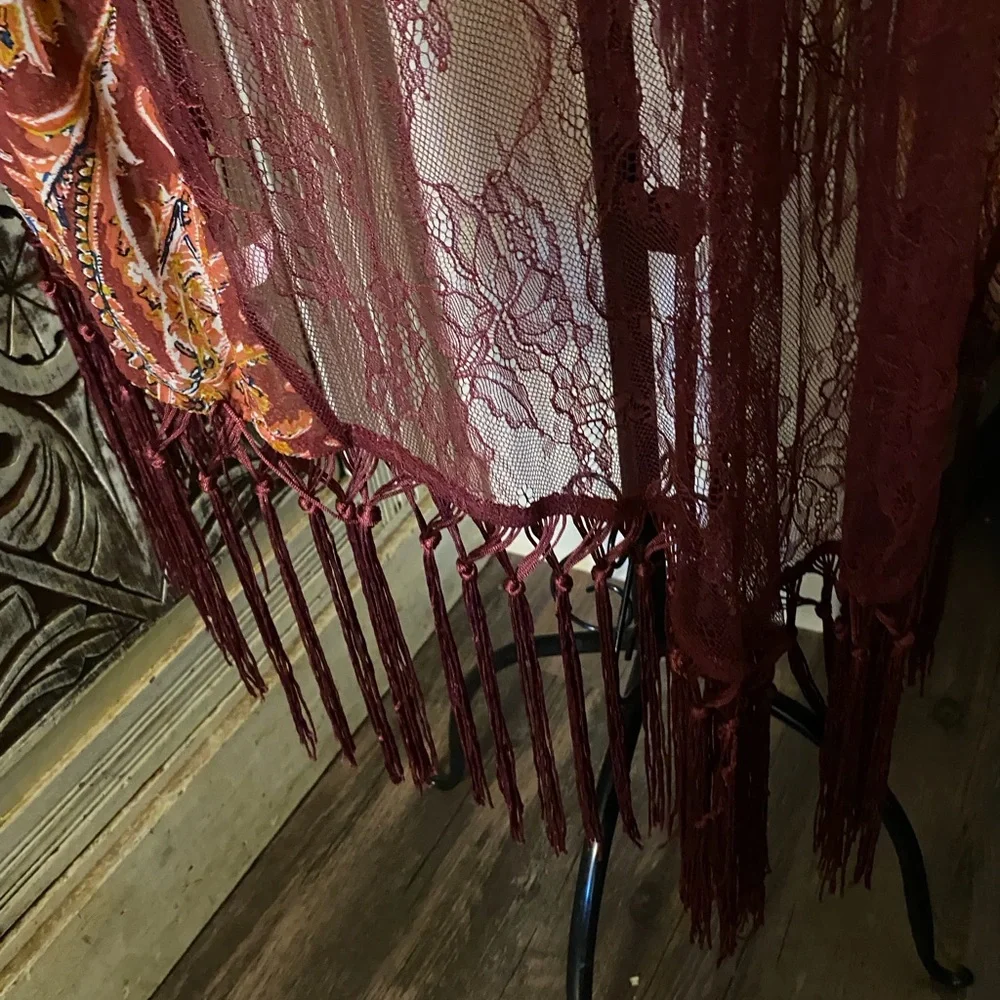 Bohemian Paisley Fringe Robe - Rust Red - Picture 6 of 9